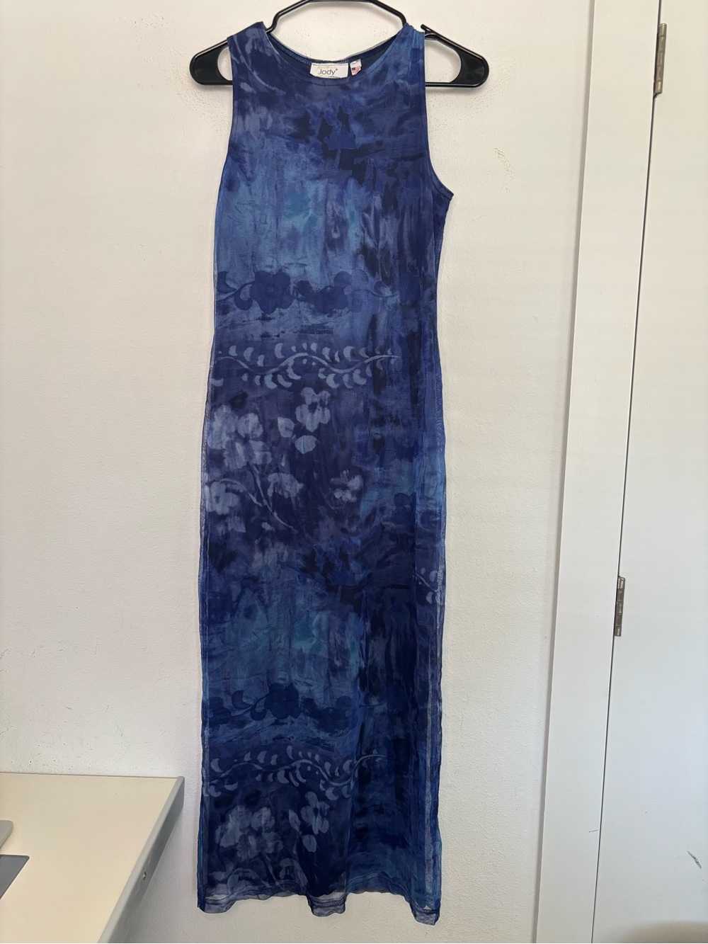 JODY CALIFORNIA VINTAGE Y2K FLORAL PRINTED ROYAL BLUE MIDI DRESS SZ SMALL